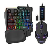 One Handed Half Keyboard Mouse USB Spilitter Type-C Adapter Gaming Combo with RGB LED Backlit 7200DPI CPI Customize 4 Port Adapter Mini Size Small Wired Set for LOL/Wow/fortnite/Dota/PUBG
