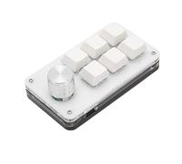 One Handed Mechanical Keyboard, Portable Mini 6 Key DIY Programmable Keypad with Knob, Wired USB Plug Play for Windows, for Office Gaming Lab (White)