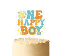 One Happy Boy Cake Toppers Boho First Trip Around the Sun Decorations Rainbow Little Sunshine 1st Birthday Cake Topper Blue for Boys Groovy One Sun Themed First Birthday Party Decor Supplies