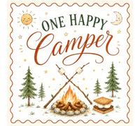 One Happy Camper: First Birthday Guest Book and Gift Tracker | Cute Illustrated Campfire, S'mores and Pine Trees Cover | 8.5 x 8.5 Inch Sign In Book for Birthday Wishes, Predictions and Memories