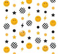 One Happy Dude 1st Birthday Decorations Black Yellow Smile Face Lightning Star Checkered Circle Dot Smiley Face Garland Streamer for Baby Shower First Birthday Wedding Hippie Party Decoration Supplies