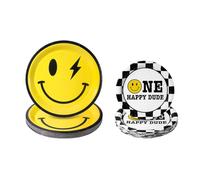 One Happy Dude Birthday Decorations Yellow Smile Face Party Plates One Happy Dude Paper Plates Disposable Party Favors for Birthday Baby Shower Wedding Bachelor Party,Serves 25