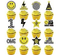 One Happy Dude Cupcake Toppers - 48 Pcs Smiley Face 1st Birthday Decorations, One Cool Dude Cake Decorations, One Happy Dude Birthday Decorations, Perfect for Baby Boy's First Birthday Party