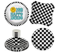 One Happy Dude Smiley Face 1st Birthday Party Supplies - 64 Piece Boys First Birthday Tableware Set Includes Large 9" Dinner Plates and 8" Dessert Paper Plates Napkins Cups - Kit for 16