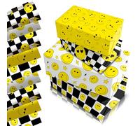 One Happy Dude Wrapping Paper Sheets 68x50cm,12 Sheets Black Yellow Smiley Faces Lightning Gift Wrapping Paper,Recyclable Smile Face Wrapper for Kids Birthday Party Gift Wrap Boxes Decorations