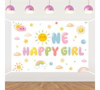 One Happy Girl 1st Birthday Party Decorations,Colorful Sun Theme Birthday Party Photography Backdrop Decoration Supplies for Boys Girls 1st Birthday Party Supplies