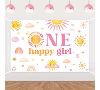 One Happy Girl Birthday Decorations Backdrop Sunshine 1st Birthday Photography Background Boho First Trip Around The Sun Decor for Girls Groovy One Sun Themed First Birthday Party Supplies 5×3ft