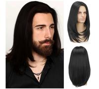 One has a black wig, the man has direct hair and a heat-haired men's wig for his party walk