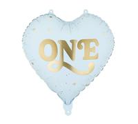 ONE Heart Foil Balloon PartyDeco 18 Inch - Light Blue Mylar Balloon Decoration for First Birthday Boy, One Birthday Party & Cake Smash Celebrations