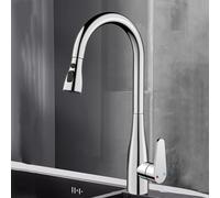 One Hole Brass Kitchen Mixer Tap 3 Mode 360 Swivel Hot and Cold Kitchen Sink Taps with Pull Out Spray Silver