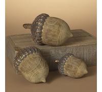 One Holiday Way Set of 3 Rustic Faux Wood Acorn Figurines for Table Decor - Fall Harvest Bowl Filler Large Cornucopia Basket Centerpiece - Thanksgiving Tabletop Home Decor