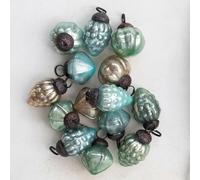 One Holiday Way Set of 36 Vintage Blue, Green, Gold 1-inch Mini Mercury Glass Christmas Tree Ornaments - Elegant Small Xmas Ball Bauble Decorations