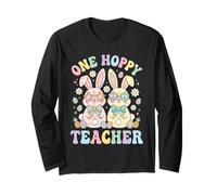 One Hoppy Teacher Easter Bunnies Groovy Pastel Spring Easter Long Sleeve T-Shirt
