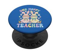 One Hoppy Teacher Easter Bunnies Groovy Pastel Spring Easter PopSockets Adhesive PopGrip