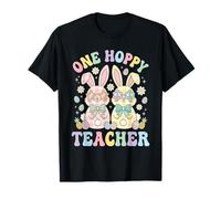 One Hoppy Teacher Easter Bunnies Groovy Pastel Spring Easter T-Shirt