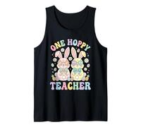One Hoppy Teacher Easter Bunnies Groovy Pastel Spring Easter Tank Top