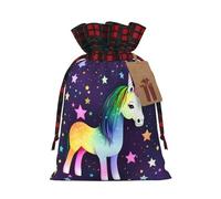 One-horse star Print Christmas M Linen Bags Drawstring, Treat Sacks Gift Wrap Bags Xmas Holiday Party Favors Presents