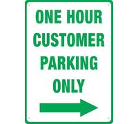 One Hour Customer Parking Only Right Arrow Sign 12 X 8 Inch Metal Sign, Rustproof Aluminum, Multicolor
