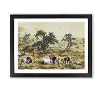 One Hundred Horses By Lang Shining Asian Japanese Framed Print | A2 Black Framed Wall Art | Ready to Hang | Asian Animal Picture | Living Room Bedroom Lounge Office