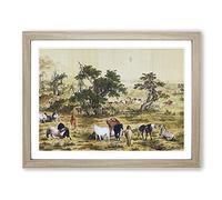 One Hundred Horses By Lang Shining Asian Japanese Framed Print | A3 Oak Framed Wall Art | Ready to Hang | Asian Animal Picture | Living Room Bedroom Lounge Office