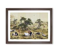 One Hundred Horses By Lang Shining Asian Japanese Framed Wall Art Print, Ready to Hang Picture for Living Room Bedroom Home Office Décor, Walnut A3 (46 x 34 cm)