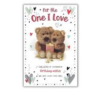 One I Love Birthday Card - For Him - Special Finishes - Barley Bear Teddy and Love Hearts - Illustrated Insert Leaf - Made in the UK - Eco-Friendly