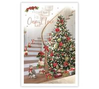 One I Love Christmas Card - Cat and Decorated Christmas Tree - Artistic Festive Design - Special Finishes and Illustrated Insert Leaf - Made in the UK - Eco-Friendly
