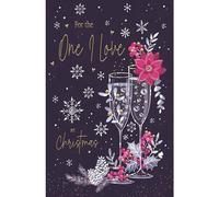 One I Love Christmas Card - Champagne and Snowflakes - Artistic Festive Design - Special Finishes and Illustrated Insert Leaf - Made in the UK