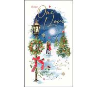 One I Love Christmas Card - Couple Walking in the Snow - Artistic Festive Design - Special Finishes and Illustrated Insert Leaf - Made in the UK