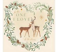 One I Love Christmas Card - Deer and Mistletoe Wreath - Artistic Festive Design - Special Finish - Made in the UK - Eco-Friendly
