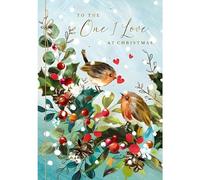 One I Love Christmas Card - Special Finish - Artistic Robins and Winter Branch Festive Design - Made in the UK - Eco-Friendly