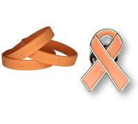One I Support Endometrial Cancer Awareness Bracelet + One Peach Enamel Pin - 100% Medical Grade Silicone - Latex and Toxin Free - Show Your Support For Endometrial Cancer Awareness