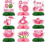 One in a Melon Birthday Table Centerpieces - 12PCS Watermelon Themed First Birthday Party Decorations for Girl, Pink and Green Honeycomb Summer Fruit Table Decor for Baby Shower or Picnic