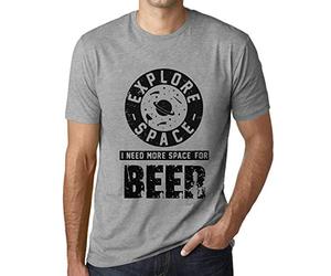 ONE IN THE CITY Men's Graphic T-Shirt Explore Space I Need More Space for Beer Short Sleeve Tee-Shirt Vintage Birthday Gift Novelty Tshirt Heather Grey XL