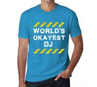 ONE IN THE CITY Men's Graphic T-Shirt Worlds Okayest Dj Short Sleeve Tee-Shirt Vintage Birthday Gift Novelty Tshirt Aqua L
