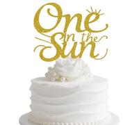 One in the Sun Cake Topper, Happy 1st Birthday, Here Comes the Sun, Baby's First Birthday Party Decorations Supplies Gold Glitter