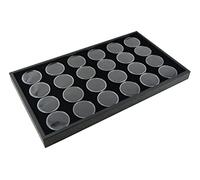 One Inch Deep Black Plastic Stackable Display Tray with Choice of Bead Ring Cufflink Earring Gem Stone Necklace Glasses Jeweller Display Insert (Tray with Black 24 Gempot Inset)
