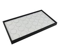 One Inch Deep Black Plastic Stackable Display Tray with Choice of Bead Ring Cufflink Earring Gem Stone Necklace Glasses Jeweller Display Insert (Tray with White 24 Gempot Inset)