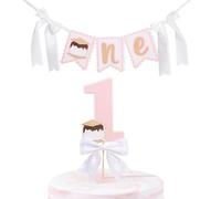 One is Smore Fun High Chair Banner - Happy Camper First Birthday Decorations,Pink Smore 1st Birthday Cake Topper,Sweet Fun Smores Photo Props,Camping Party Banner Cake Topper Set (Pink)