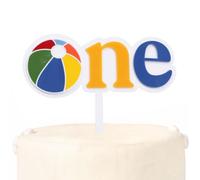 One is the Sun Theme First Birthday Cake Topper - Beach Ball Smash Cake Decorations with Tropical Vibes, Baby Boy/Girl 1st Birthday Party Supplies, Wooden/Cardboard Cupcake Pick (Rainbow Beach Ball)