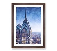 One Liberty Place in Philadelphia Painting Framed Print | A2 Walnut Framed Wall Art | Ready to Hang | Modern Historical Picture | Living Room Bedroom Lounge Office