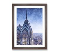 One Liberty Place In Philadelphia Painting Modern Framed Print | A2 Walnut Framed Wall Art | Ready to Hang | Modern Historical Picture | Living Room Bedroom Lounge Office