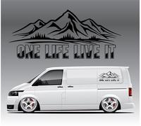 One Life Live It Large Van Vinyl Sticker Caravan Motorhome Truck Camper Van Large Car Bodywork Decal Mountain Compass Black