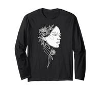One Line Art Woman's Face & Rose Modern Aesthetic Long Sleeve T-Shirt