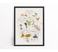 One Line Fish Print Fish Animal Art Print Single Line Drawing Wall Art Print Poster A5 - Wall Art Home Decor Movie Poster Canvas Film Cinema Retro Vintage Cult Classic Nostargic Saga Modern reprint w