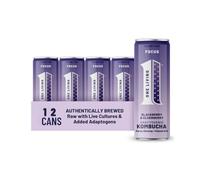 One Living Plus Focus Kombucha Drink - Blackberry and Elderberry 12x 250ml Cans - Authentically Brewed Kombucha with Live Cultures - Added Panax Ginseng and Vitamin B12