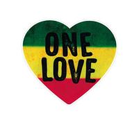 One Love Heart Reggae Rastafari Bob Marley Small Jamaican Bumper Sticker Hydro Bottle or Laptop Decal 3.5-by-4 Inches