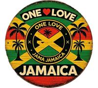One Love Jamaica Round Wooden Wall Sign Plaque 20cm