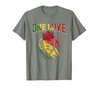 One Love Rasta Lion Jamaican Pride Reggae African T-Shirt, Men, Olive Heather, Medium