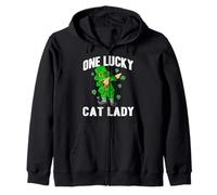 One Lucky Cat Lady St Patricks Day Dabbing Leprechaun Zip Hoodie